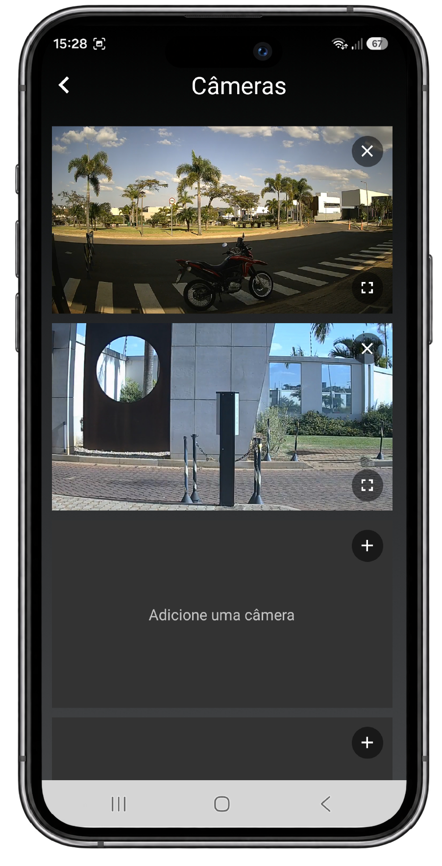 Tela de câmeras do condomínio no app Portalina